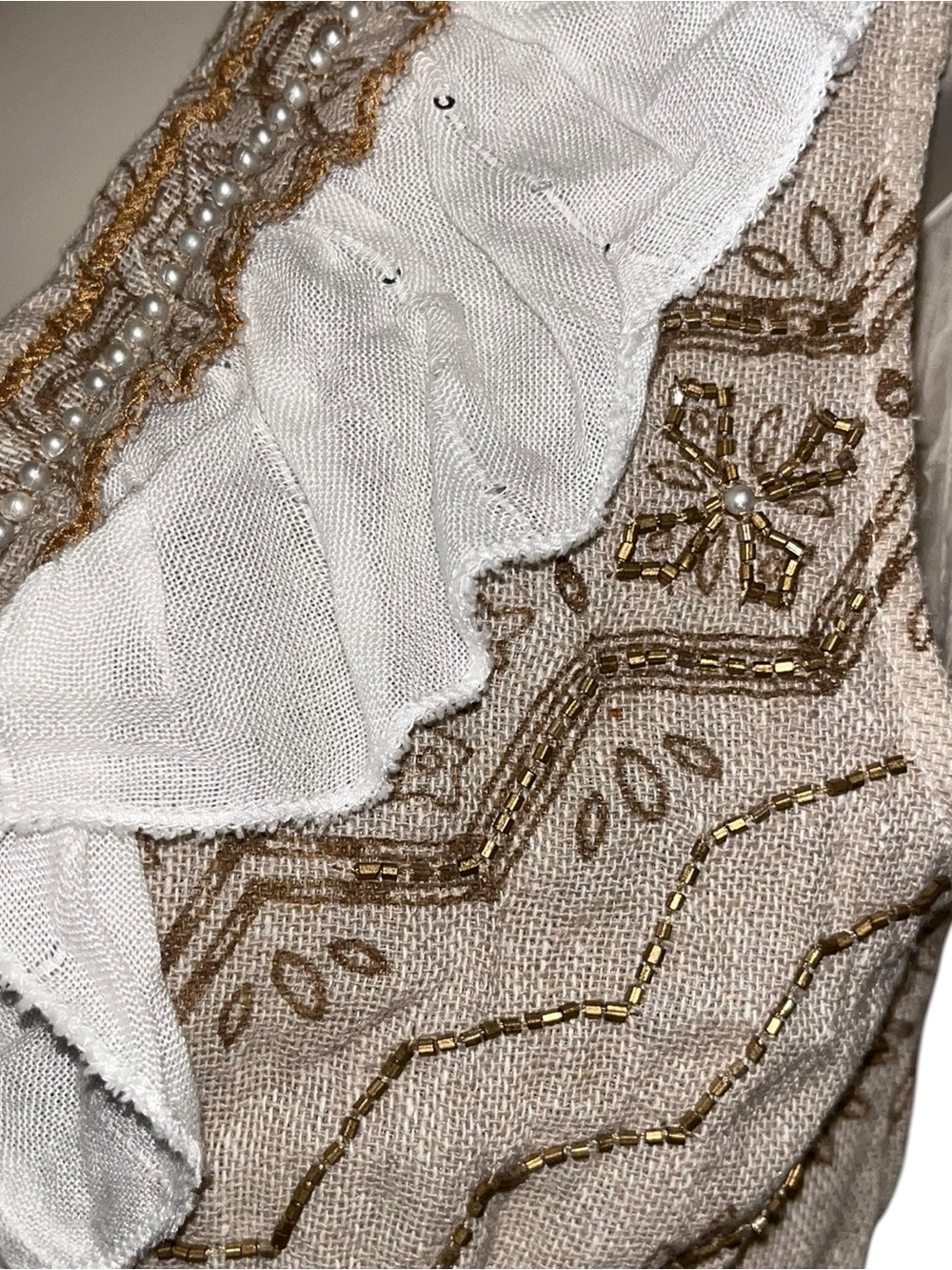 Papa Pia OS Taupe & White Ruffle Tie-Front Crop Top - Picture 6 of 9
